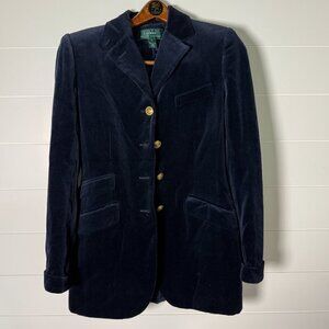 Ralph Lauren Blazer Velvet Navy Jacket Gold Buttons Riding Old Money Size 8